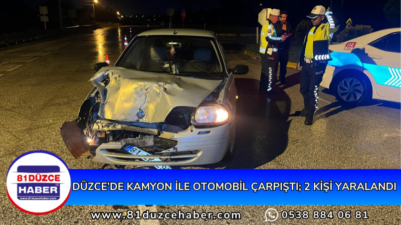 Düzce’de Kamyon ile Otomobil Çarpıştı; 2 Kişi Yaralandı