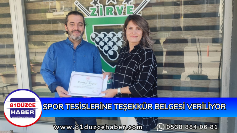 SPOR TESİSLERİNE TEŞEKKÜR BELGESİ VERİLİYOR