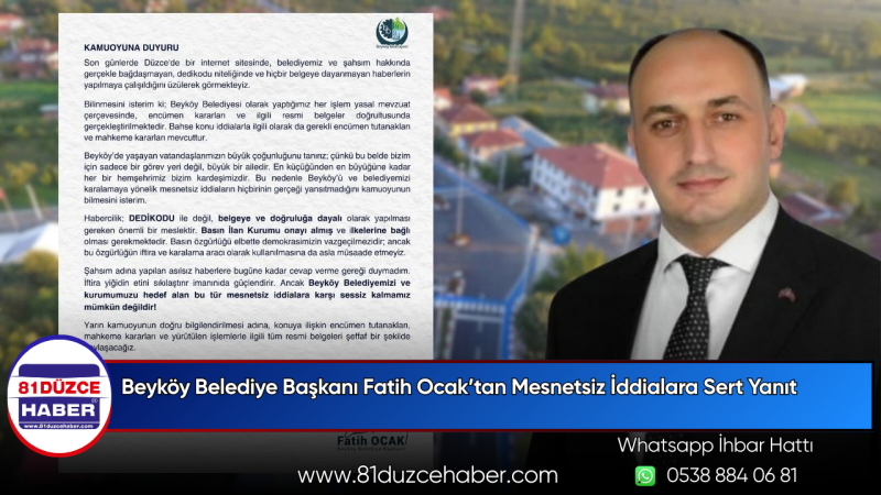 Beyköy Belediye Başkanı Fatih Ocak’tan Mesnetsiz İddialara Sert Yanıt