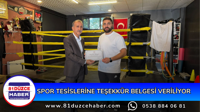 Spor Tesislerine Teşekkür Belgesi Veriliyor