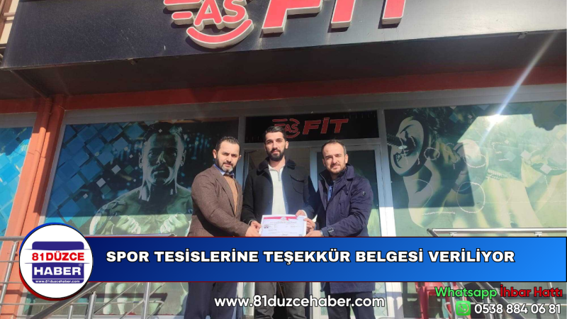 SPOR TESİSLERİNE TEŞEKKÜR BELGESİ VERİLİYOR