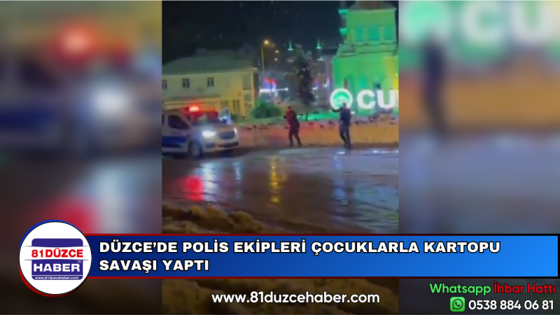 DÜZCE’DE POLİS EKİPLERİ ÇOCUKLARLA KARTOPU SAVAŞI YAPTI