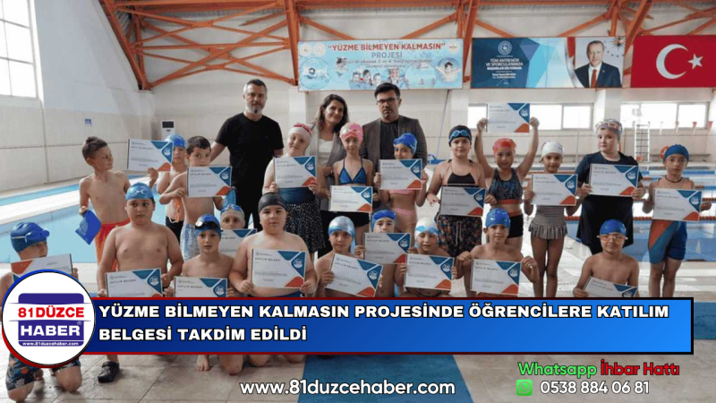 YÜZME BİLMEYEN KALMASIN PROJESİNDE ÖĞRENCİLERE KATILIM BELGESİ TAKDİM EDİLDİ
