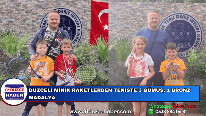 DÜZCELİ MİNİK RAKETLERDEN TENİSTE 3 GÜMÜŞ, 1 BRONZ MADALYA