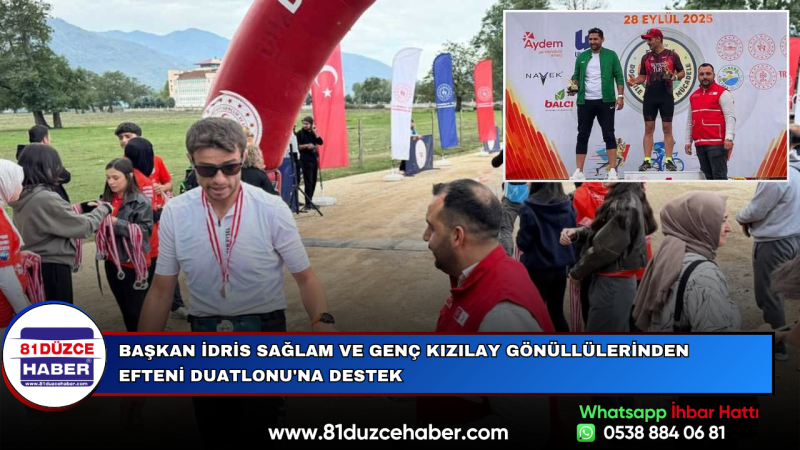 Başkan İdris Sağlam ve Genç Kızılay Gönüllülerinden Efteni Duatlonu'na Destek