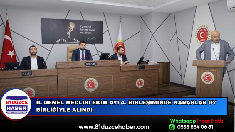 İl Genel Meclisi Ekim Ayı 4. Birleşiminde Kararlar Oy Birliğiyle Alındı