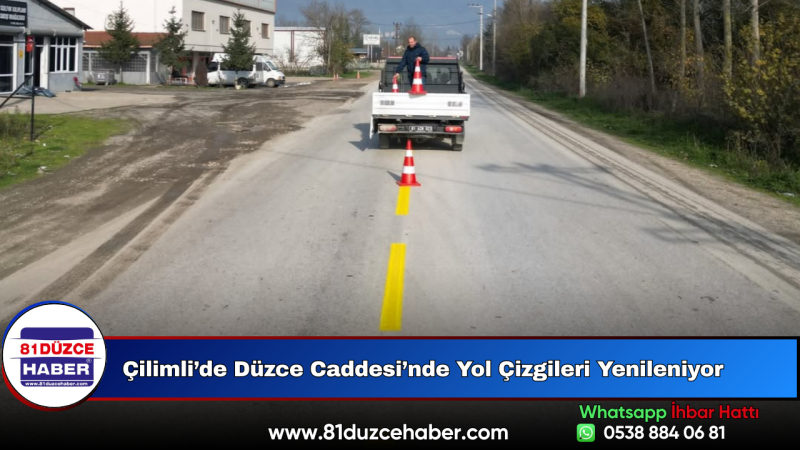 Çilimli’de Düzce Caddesi’nde Yol Çizgileri Yenileniyor