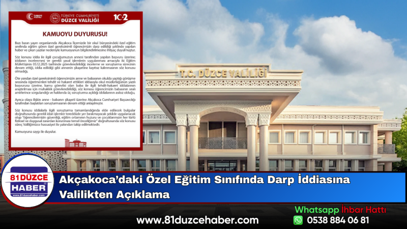 Akçakoca’daki Özel Eğitim Sınıfında Darp İddiasına Valilikten Açıklama
