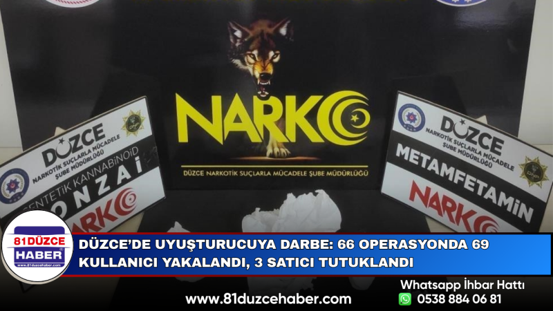 Düzce’de Uyuşturucuya Darbe: 66 Operasyonda 69 Kullanıcı Yakalandı, 3 Satıcı Tutuklandı