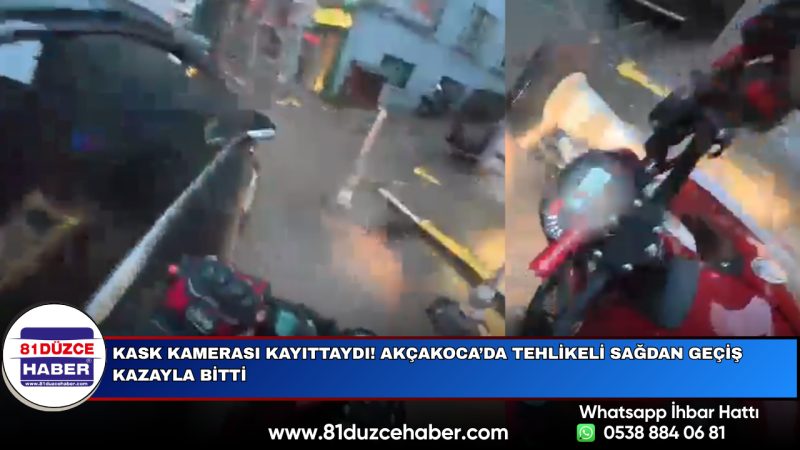 Kask Kamerası Kayıttaydı! Akçakoca’da Tehlikeli Sağdan Geçiş Kazayla Bitti