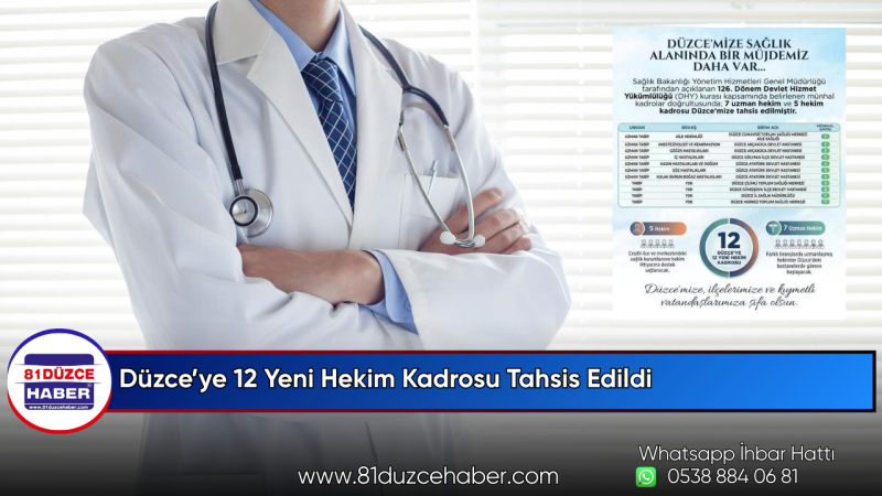Düzce’ye 12 Yeni Hekim Kadrosu Tahsis Edildi