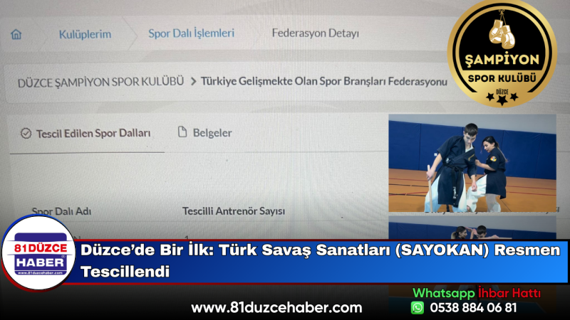 Düzce’de Bir İlk: Türk Savaş Sanatları (SAYOKAN) Resmen Tescillendi