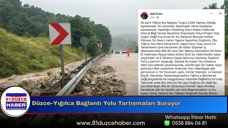 Düzce–Yığılca Bağlantı Yolu Tartışmaları Sürüyor