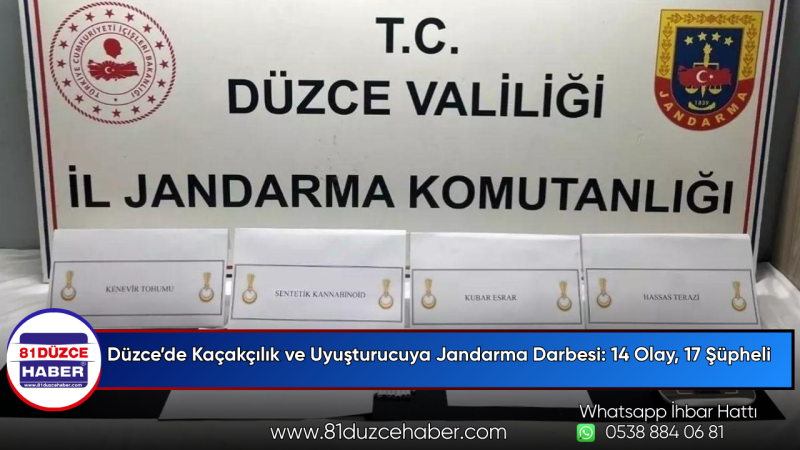 Düzce’de Kaçakçılık ve Uyuşturucuya Jandarma Darbesi: 14 Olay, 17 Şüpheli
