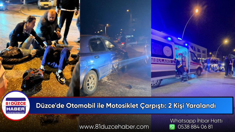 Düzce'de Otomobil ile Motosiklet Çarpıştı: 2 Kişi Yaralandı