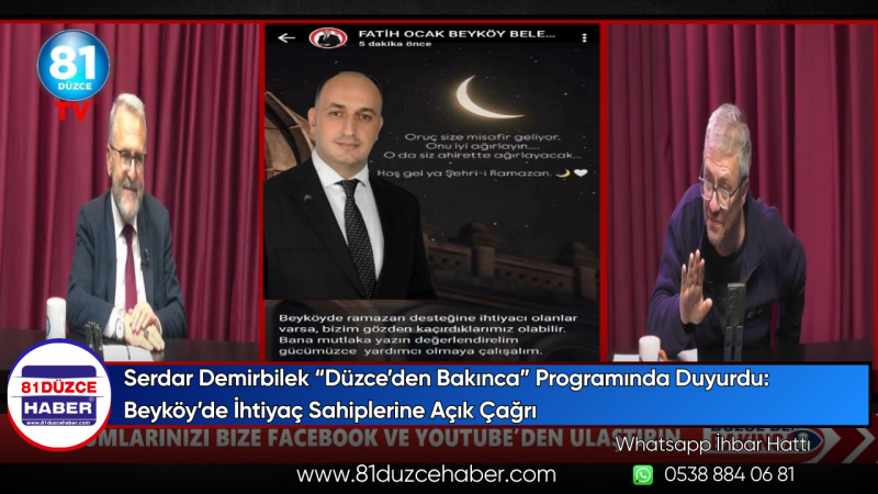 Serdar Demirbilek “Düzce’den Bakınca” Programında Duyurdu: Beyköy’de İhtiyaç Sahiplerine Açık Çağrı