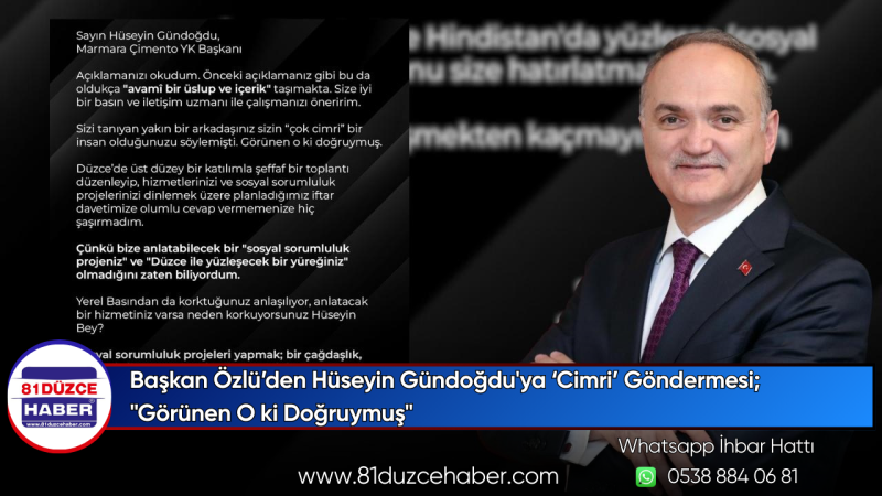 Başkan Özlü’den Hüseyin Gündoğdu'ya ‘Cimri’ Göndermesi; 
