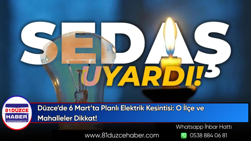 Düzce’de 6 Mart’ta Planlı Elektrik Kesintisi: O İlçe ve Mahalleler Dikkat!