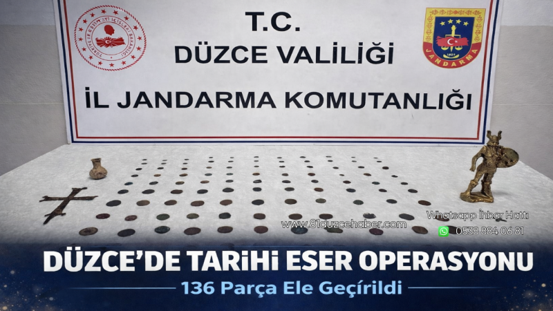 Düzce’de Tarihi Eser Operasyonu: 136 Parça Ele Geçirildi