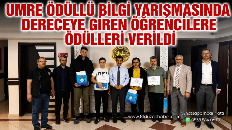 Umre Ödüllü Bilgi Yarışmasında Dereceye Giren Öğrencilere Ödülleri Verildi