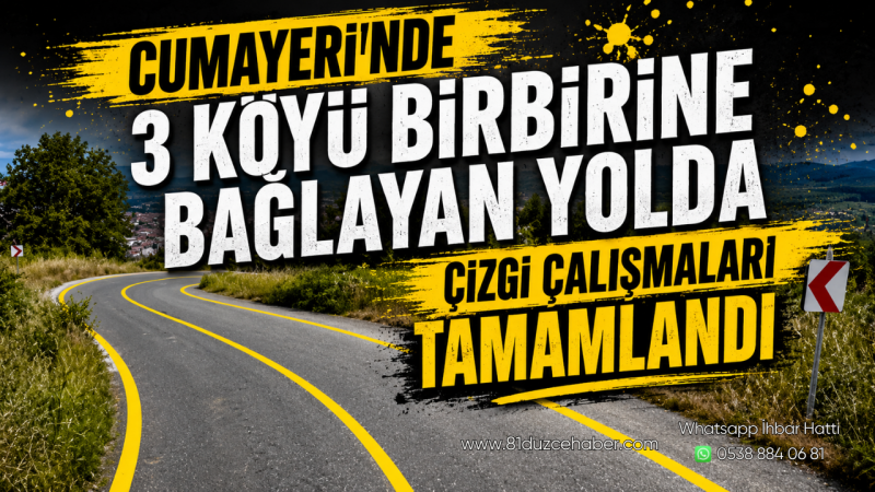 Cumayeri’nde 3 Köyü Birbirine Bağlayan Yolda Çizgi Çalışmaları Tamamlandı