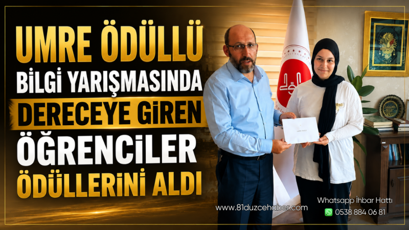 Umre Ödüllü Bilgi Yarışmasında Dereceye Giren Öğrenciler Ödüllerini Aldı