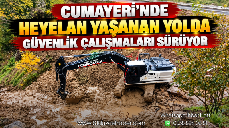 Cumayeri’nde Heyelan Yaşanan Yolda Güvenlik Çalışmaları Sürüyor